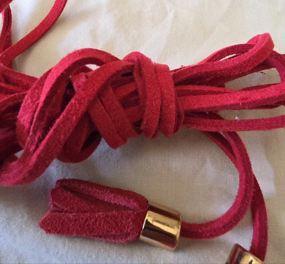 Red Leatherlike Shoelaces With Gold Accent Tip Locks
